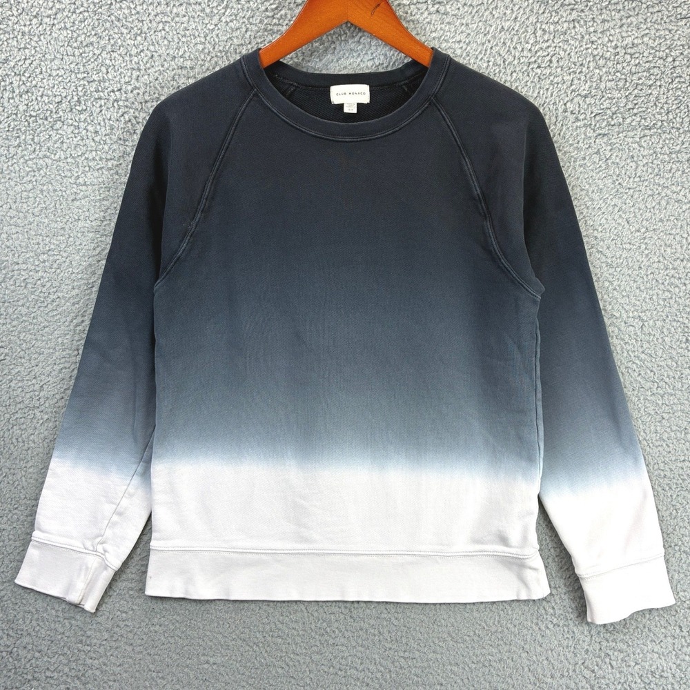 Club Monaco Dip Dye Ombre Crewneck Sweatshirt Mens S Black White French Terry